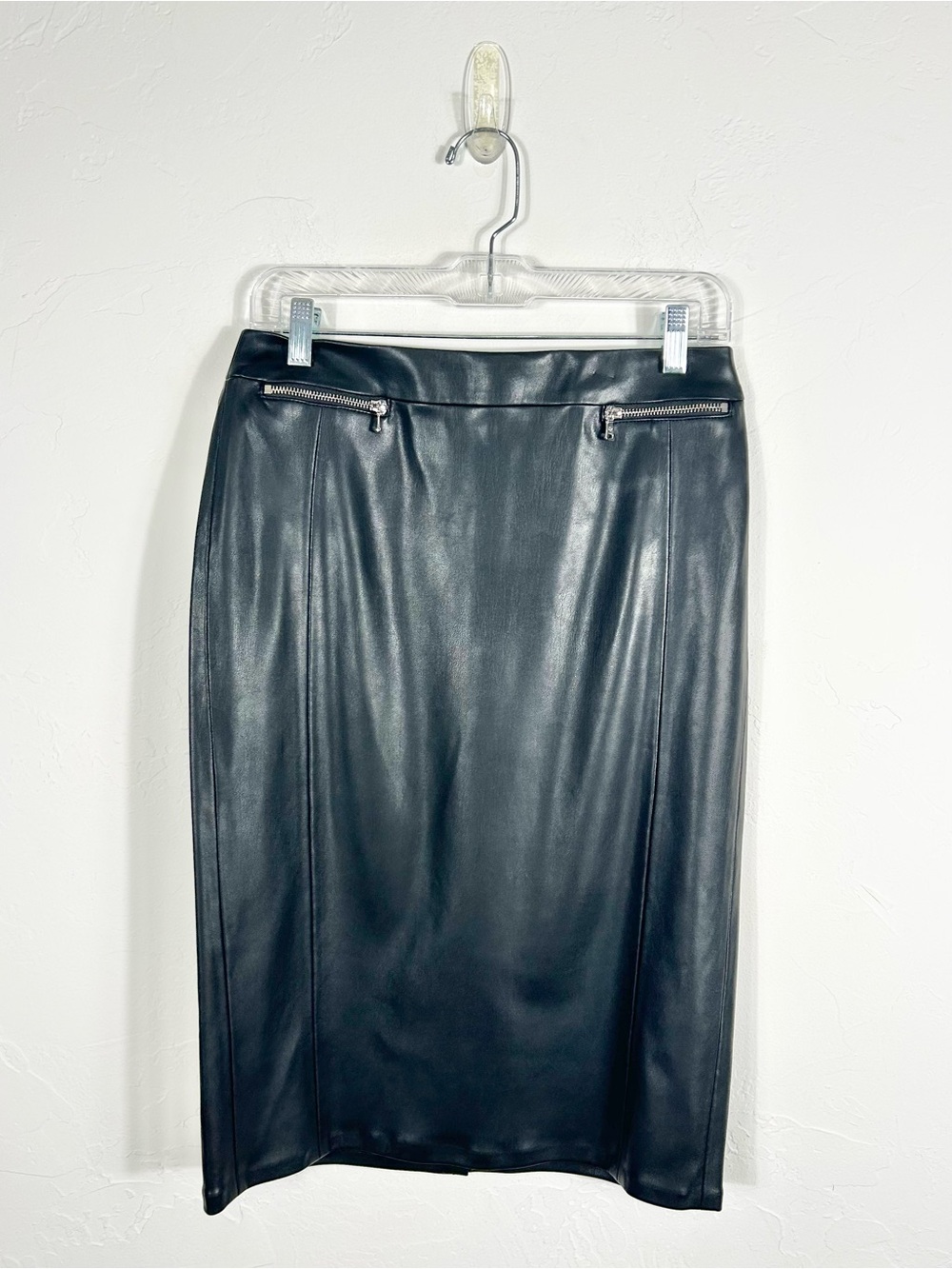 Gerry Weber Black Faux Leather Pencil Skirt Zipper Pockets Midi